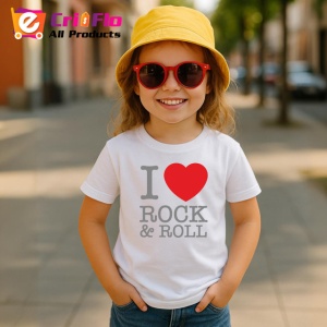 Tricou I Love Rock And Roll Inima Rosie, din bumbac 100% , tricou alb pentru Copii | Dama | Barbat - Img 5