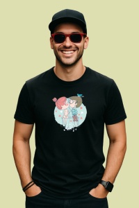 Tricou I Love You Cuplu Indragostit Ilustratie Colorata, din bumbac 100%, tricou negru Copii | Dama | Barbat - Img 2