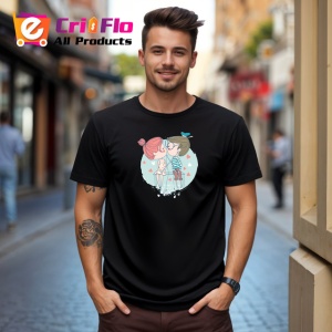 Tricou I Love You Cuplu Indragostit Ilustratie Colorata, din bumbac 100%, tricou negru Copii | Dama | Barbat - Img 5