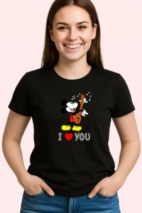 Tricou I Love You Mickey Mouse Cantand La Chitara, din bumbac 100%, tricou negru Copii | Dama | Barbat - Img 3