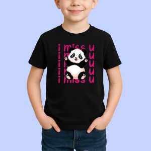 Tricou I Miss U Panda Trist Inimi Roz V2, din bumbac 100%, tricou negru Copii | Dama | Barbat - Img 2