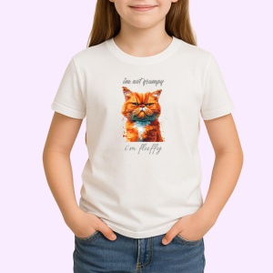 Tricou Im Not Grumpy Im Fluffy Pisica Portocalie, din bumbac 100% , tricou alb pentru Copii | Dama | Barbat - Img 2