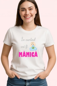 Tricou In Curand Voi Fi Mamica Baiat, din bumbac 100%, tricou alb, Dama | Barbat