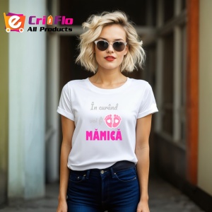 Tricou In Curand Voi Fi Mamica Fetita, din bumbac 100%, tricou alb, Dama | Barbat