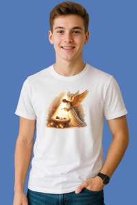 Tricou Inger Pazitor Protejand Pruncul Lumina Sacra Holy Angel Blessing, din bumbac 100%, tricou alb, Copii | Dama | Barbat - Img 3