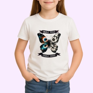 Tricou Inhale peace exhale chaos fluture design galaxie si text de inspiratie Copii | Dama | Barbat Barbat - Img 4