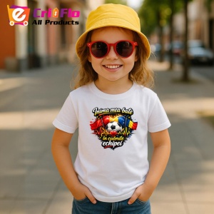 Tricou Inima Mea Bate In Culorile Echipei Romania Fotbal, din bumbac 100% , tricou alb pentru Copii | Dama | Barbat - Img 5