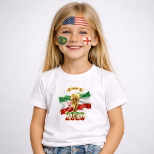 Tricou Iran World Cup 2026 Fifa V2, din bumbac 100%, tricou alb, Copii | Dama | Barbat