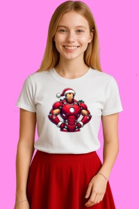 Tricou Iron Man Christmas Musculos Cu Caciula, din bumbac 100%, tricou alb, Copii | Dama | Barbat - Img 3