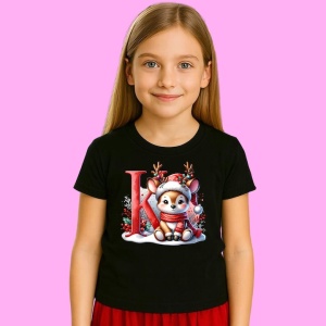 Tricou K Litera Craciun Cu Ren Si Fulgi, din bumbac 100% Copii | Dama | Barbat - Img 2