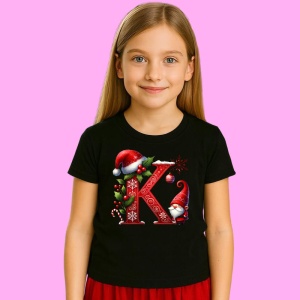 Tricou K Litere Craciun Cu Spiridus Si Caciula Mos, din bumbac 100% Copii | Dama | Barbat