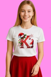 Tricou K Litere Craciun Cu Spiridus Si Caciula Mos, din bumbac 100% Copii | Dama | Barbat
