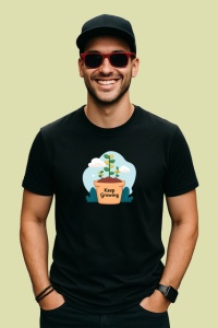 Tricou Keep Growing Ghiveci Planta Mesaj Inspirational, din bumbac 100%, tricou negru Copii | Dama | Barbat - Img 1