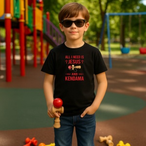 Tricou Kendama and jesus all i need design inspirational, din bumbac 100%, tricou negru pentru Copii | Dama | Barbat - Img 2