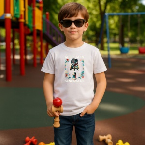 Tricou Kendama keep calm and kendama on design artistic, din bumbac 100%, tricou alb, Copii | Dama | Barbat - Img 3