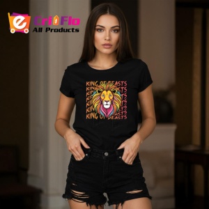 Tricou King Of Beasts Leu Colorat Coroana V1, din bumbac 100%, tricou negru Copii | Dama | Barbat - Img 7