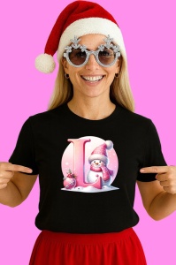 Tricou L Litera Craciun Roz Cu Om De Zapada Fulgi De Zapada, din bumbac 100% Copii | Dama | Barbat - Img 3
