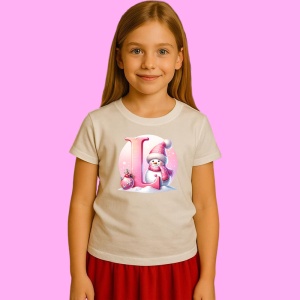 Tricou L Litera Craciun Roz Cu Om De Zapada Fulgi De Zapada, din bumbac 100% Copii | Dama | Barbat