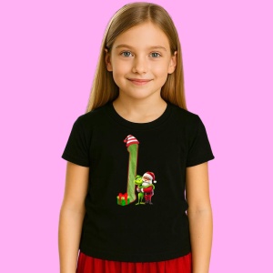 Tricou L Litere Craciun Cu Mos Si Spiridus Verde, din bumbac 100% Copii | Dama | Barbat