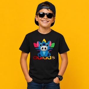 Tricou La Bubu Stitch In Costum Ursulet Logo Colorat Urban Street Fashion, din bumbac 100%, tricou negru, Copii | Dama | Barbat - Img 3