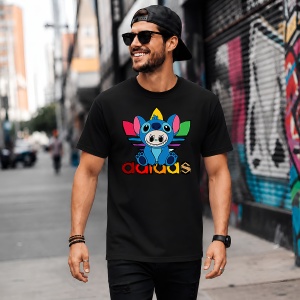 Tricou La Bubu Stitch In Costum Ursulet Logo Colorat Urban Street Fashion, din bumbac 100%, tricou negru, Copii | Dama | Barbat - Img 5