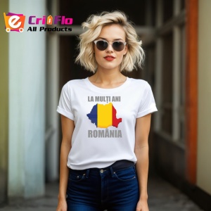 Tricou La Multi Ani Romania Harta Tricolor Steag, din bumbac 100% , tricou alb pentru Copii | Dama | Barbat - Img 8