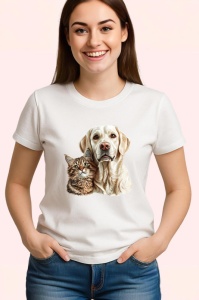 Tricou Labrador Retriever si pisica tabby prieteni adorabili Copii | Dama | Barbat Barbat