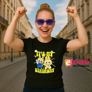Tricou Labubu birthday yellow, Unisex Dama si Barbat | Copii, Culoare Negru - Img 3