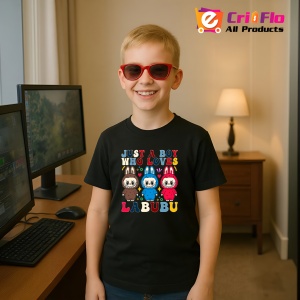 Tricou Labubu boy loves, Unisex Dama si Barbat | Copii, Culoare Negru - Img 9