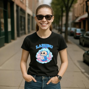 Tricou Labubu bubblegum, Unisex Dama si Barbat | Copii, Culoare Negru - Img 5