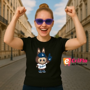 Tricou Labubu dodgers maro, Unisex Dama si Barbat | Copii, Culoare Negru - Img 3