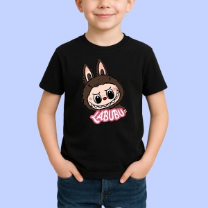 Tricou Labubu fata clasica, Unisex Dama si Barbat | Copii, Culoare Negru - Img 2