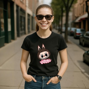 Tricou Labubu fata clasica, Unisex Dama si Barbat | Copii, Culoare Negru - Img 5