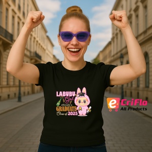Tricou Labubu graduata roz, Unisex Dama si Barbat | Copii, Culoare Negru - Img 3