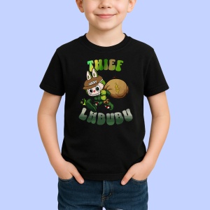 Tricou Labubu hot thief, Unisex Dama si Barbat | Copii, Culoare Negru - Img 2