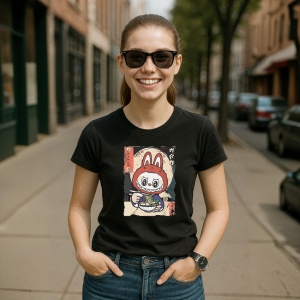 Tricou Labubu katana, Unisex Dama si Barbat | Copii, Culoare Negru - Img 5