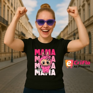 Tricou Labubu mama mama, Unisex Dama si Barbat | Copii, Culoare Negru - Img 3