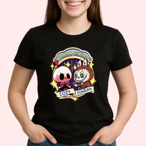 Tricou Labubu monster duminica, Unisex Dama si Barbat | Copii, Culoare Negru