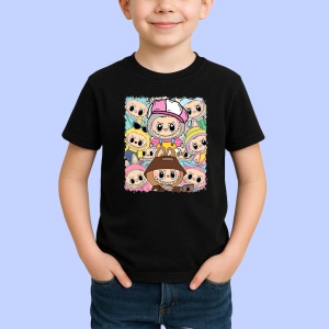 Tricou Labubu multiplu party, Unisex Dama si Barbat | Copii, Culoare Negru - Img 2