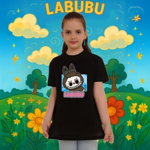 Tricou Labubu negru clasic, Unisex Dama si Barbat | Copii, Culoare Negru - Img 8