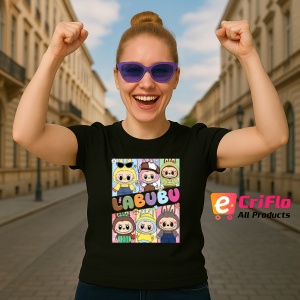 Tricou Labubu patrat culori, Unisex Dama si Barbat | Copii, Culoare Negru - Img 3