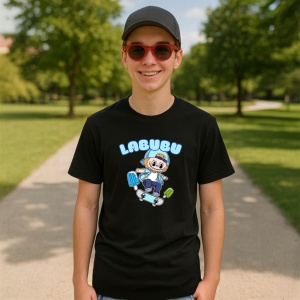 Tricou Labubu skater, Unisex Dama si Barbat | Copii, Culoare Negru - Img 4