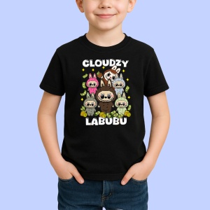 Tricou Labubu stralucire, Unisex Dama si Barbat | Copii, Culoare Negru - Img 2