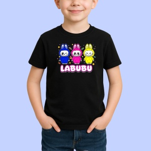 Tricou Labubu trio colorat, Unisex Dama si Barbat | Copii, Culoare Negru - Img 2