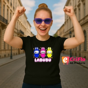 Tricou Labubu trio colorat, Unisex Dama si Barbat | Copii, Culoare Negru - Img 3