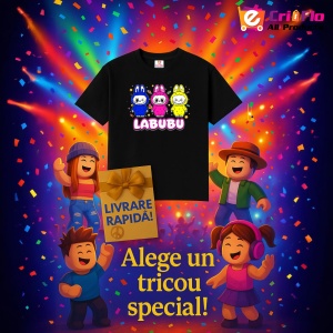 Tricou Labubu trio colorat, Unisex Dama si Barbat | Copii, Culoare Negru - Img 6