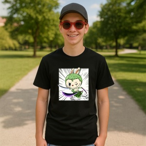 Tricou Labubu zoro, Unisex Dama si Barbat | Copii, Culoare Negru - Img 4