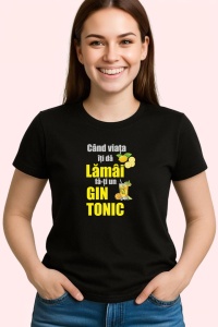 Tricou Lamaie Gin Tonic, din bumbac 100%, tricou negru, Dama | Barbat - Img 1