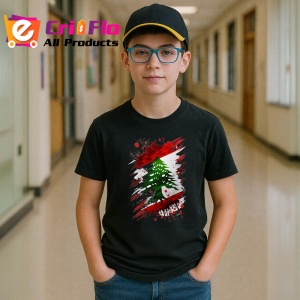 Tricou Lebanon Steag Splash Art, Copii | Dama | Barbat, culoare negru - Img 9