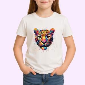 Tricou Leopard realist in culori vibrante fundal alb Copii | Dama | Barbat - Img 4